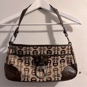 Etienne Aigner Signature Fabric with Faux Leather Trim Shoulder Bag  12’x7’
